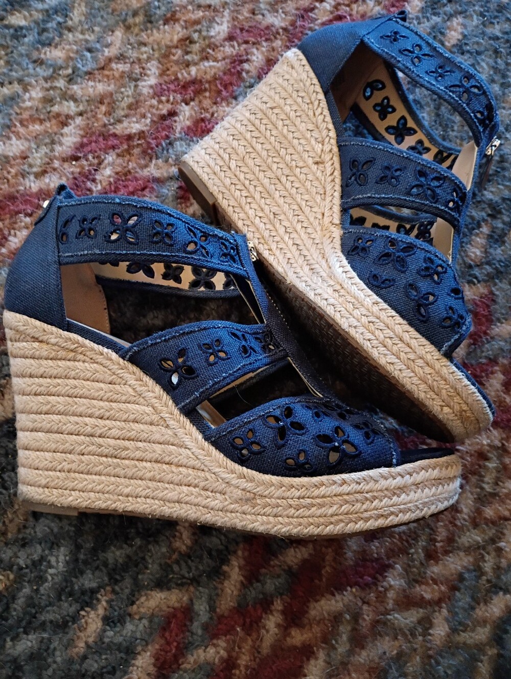 Women’s Navy Espadrille Wedge Sandals.Micheal Kors